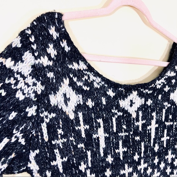 Free People Sustainable Black & White Wool Angola Blend Coop Neck Sweater Dress - Picture 9 of 16